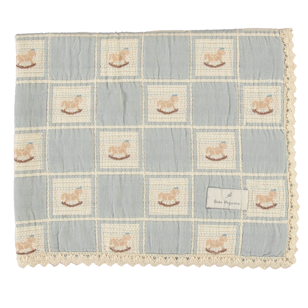 Bebe Organic Blue Rocking Horse Patchwork Blanket