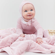 Load image into Gallery viewer, Kipp Baby White Collar Velour Ribbed Stretchie (and bonnet)
