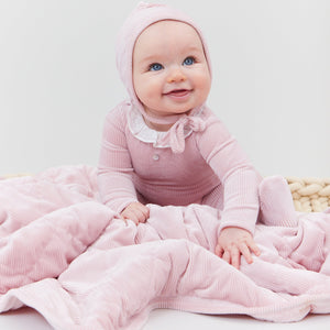 Kipp Baby White Collar Velour Ribbed Stretchie (and bonnet)
