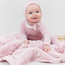 Load image into Gallery viewer, Kipp Baby Mauve Collar Velour Ribbed Stretchie (and bonnet)
