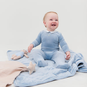 Kipp Baby White Piped Collar Velour Ribbed Layette Set
