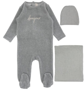 Lilette Heathered Blue Bonjour Velour Layette Set