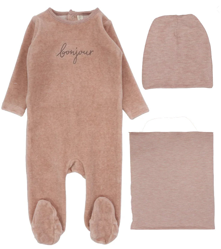 Lilette Heathered Pink Bonjour Velour Layette Set