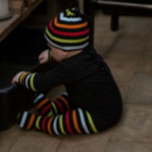 Load image into Gallery viewer, Bee &amp; Dee Multi Black Stripe Stretchie with Beanie
