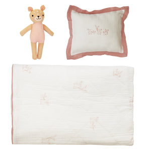 Kipp Baby Pink Fawn Padded Crib Blanket with Matching Pillow and Doll