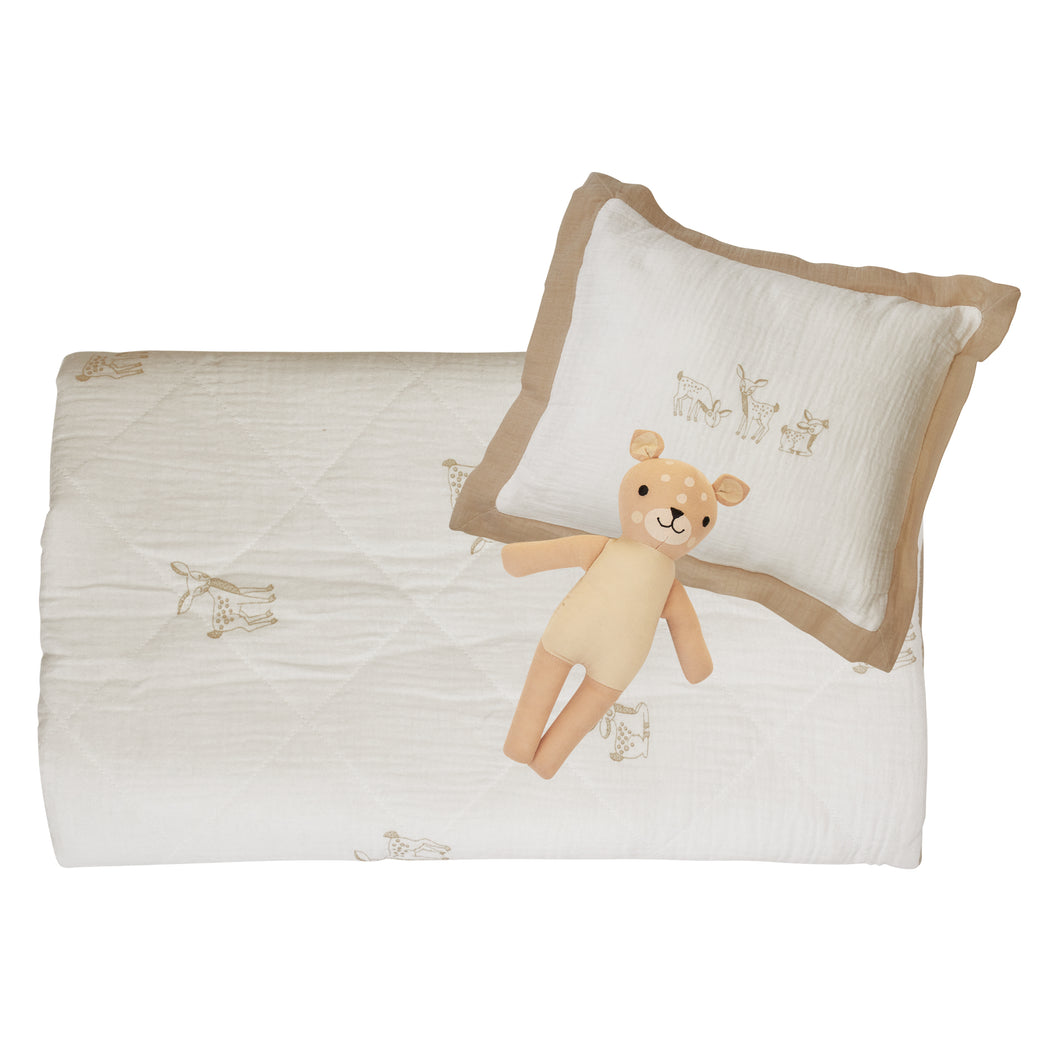 Kipp Baby Stone Fawn Padded Crib Blanket with Matching Pillow and Doll