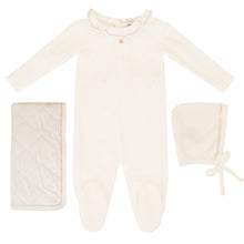 Load image into Gallery viewer, Kipp Baby White Collar Velour Ribbed Layette Set
