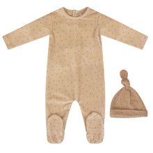 Load image into Gallery viewer, Kipp Baby Stone Dot Velour Stretchie and Beanie
