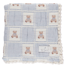 Load image into Gallery viewer, Bebe Organic Blue Teddy Bear Patchwork Blanket
