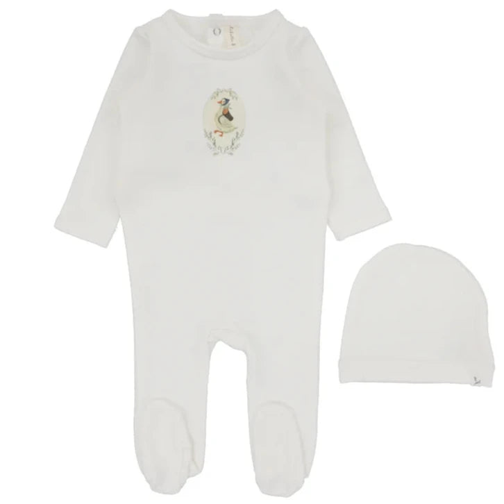 Lilette Winter White/Goose French Terry Print Stretchie and Beanie