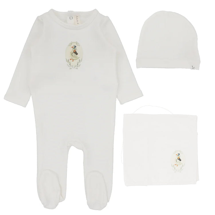 Lilette Winter White/Goose French Terry Print  Layette Set