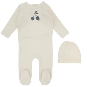 Lilette Ivory/Slate Cherry Graphic Velour Stretchie and Beanie