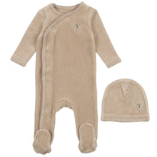 Load image into Gallery viewer, Bee &amp; Dee Pure Cashmere Embroidered Edge Velour Stretchie with Beanie
