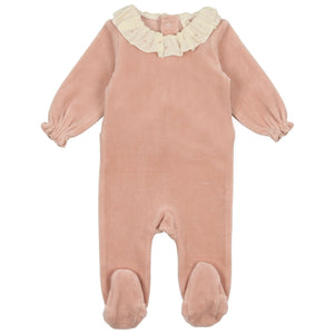 Lilette Dusty Pink Velour Ruffle Stretchie