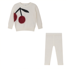 Load image into Gallery viewer, So Loved Off White/Cranberry Baby Knit 2 PCS Set With Cherry
