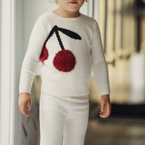 So Loved Off White/Cranberry Baby Knit 2 PCS Set With Cherry