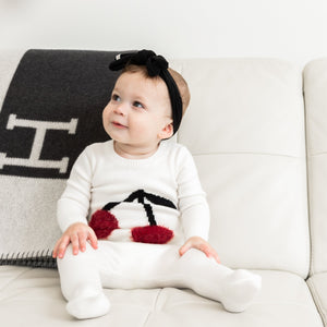 So Loved Off White/Cranberry Baby Knit Romper With Cherry