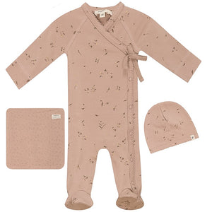 Fragile Light Maple Scallop Stitch Floral Layette Set