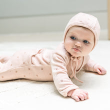 Load image into Gallery viewer, Little Fragile Baby Pink Velour Floral Stretchie and Bonnet
