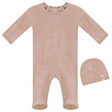 Load image into Gallery viewer, Fragile Blush Floral Trim Velour Stretchie and Beanie
