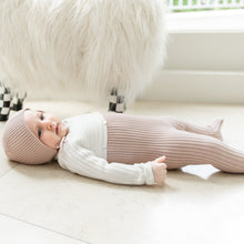 Load image into Gallery viewer, Little Fragile Mauve/Off White Baby 2 Tone Rib Knit Stretchie and Bonnet

