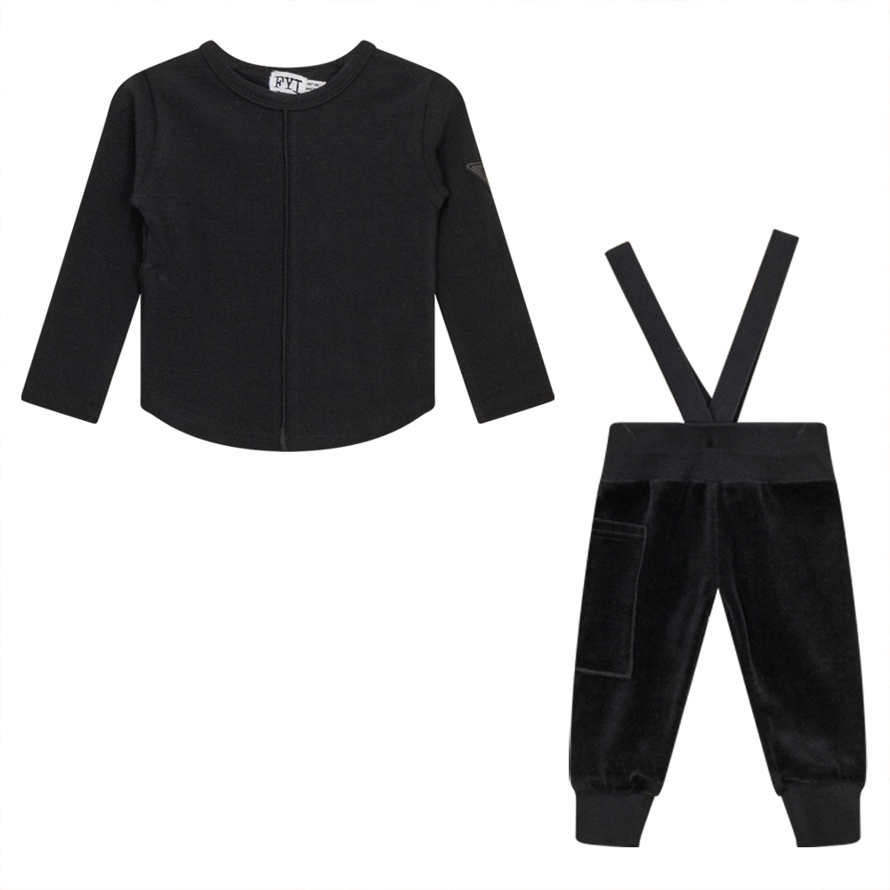 FYI Black Velour Overall Two Piece