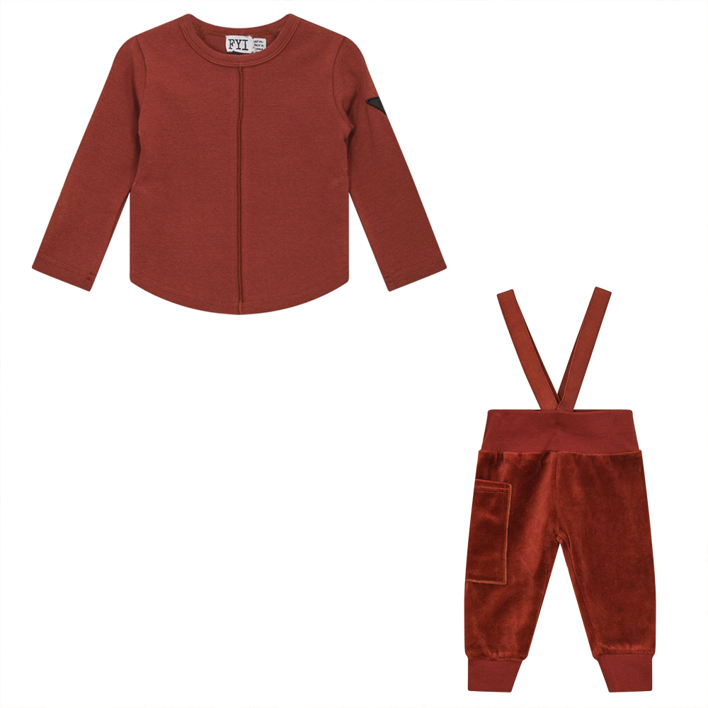 FYI Light Cabernet Velour Overall Two Piece