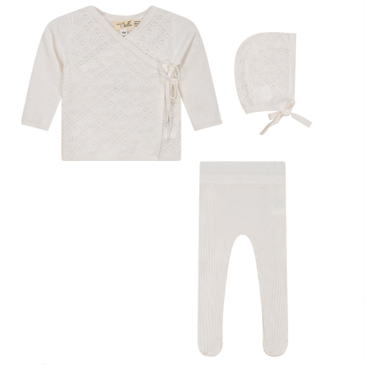 Bella Bebe White Knitted Wrap 3 Piece Set- Bris Outfit