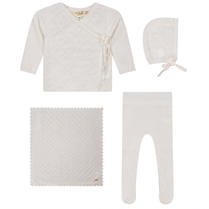 Bella Bebe White Knitted Wrap 4 Piece Set- Bris Outfit
