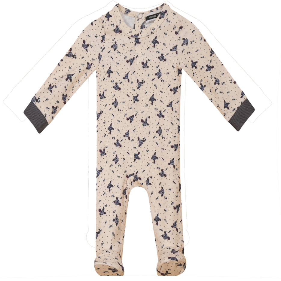 Whipped Cocoa Cream Baby Floral Printed Ribbed Velour Stretchie- Unisex