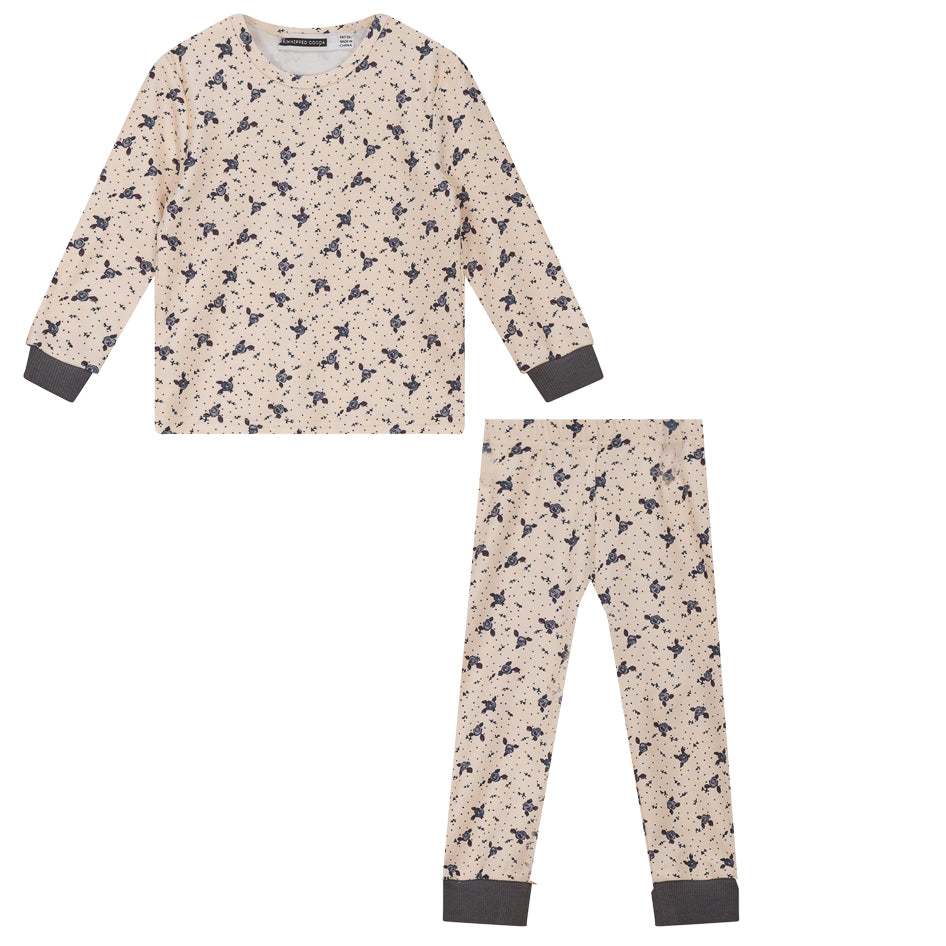 Whipped Cocoa Cream Floral Print Ribbed Velour Pajamas- Unisex