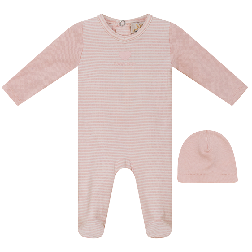 Lux Light Pink 2 Tone Striped Stretchie and Beanie