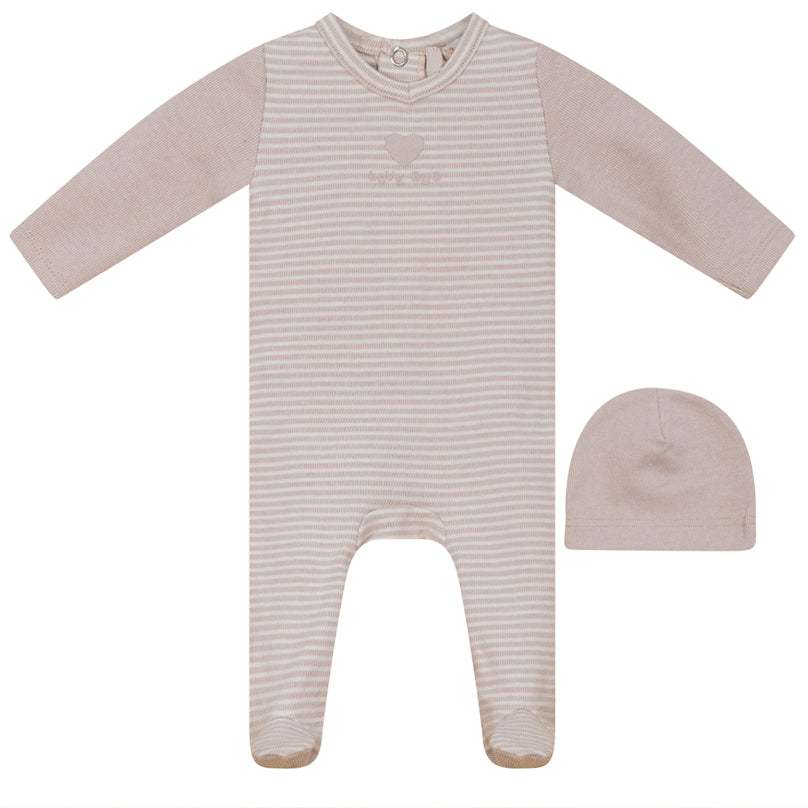 Lux Light Taupe 2 Tone Striped Stretchie and Beanie