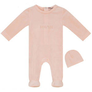 Small Moments Light Pink Velour Stretchie and Hat