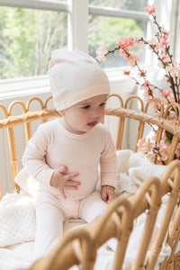Small Moments Light Pink Velour Stretchie and Hat