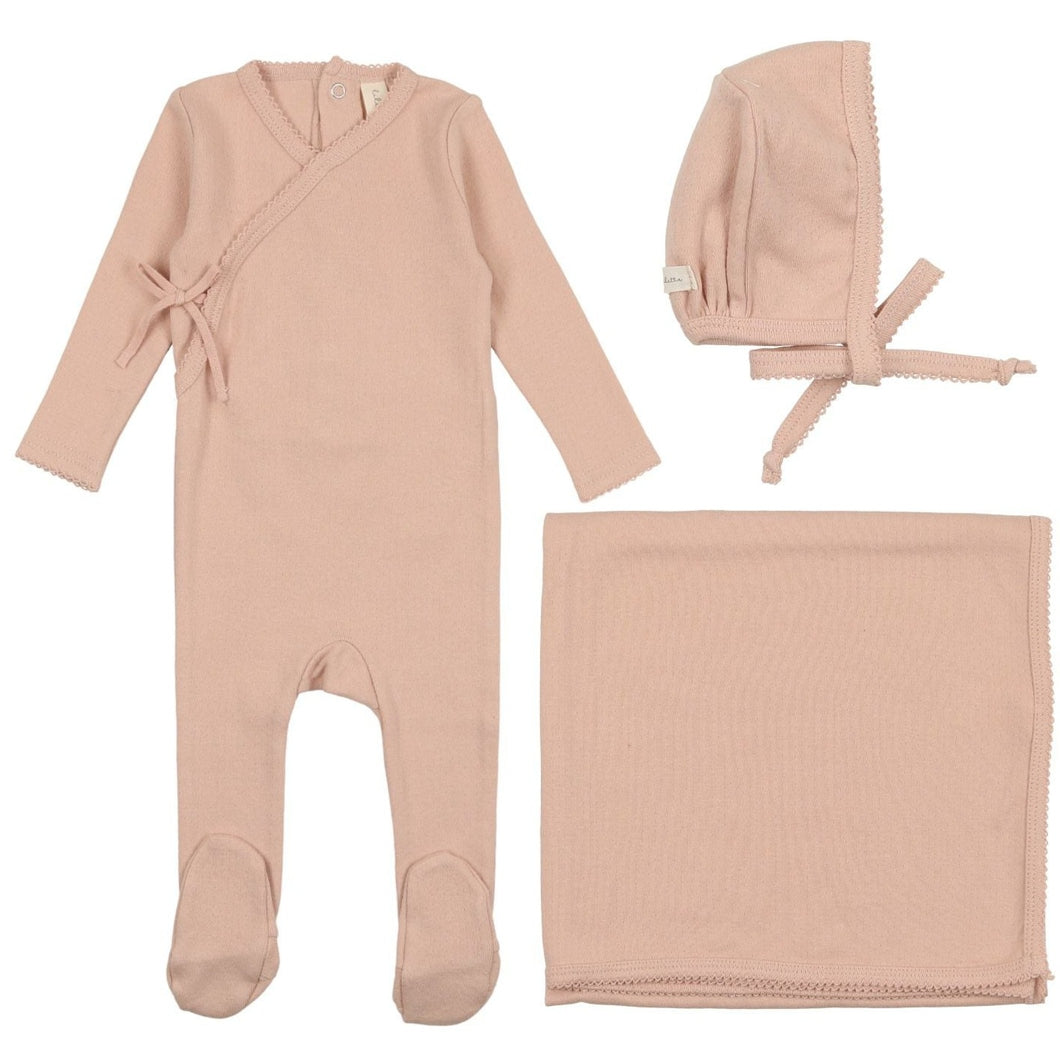 Lilette Shell Pink Pinpoint Wrapover Layette Set