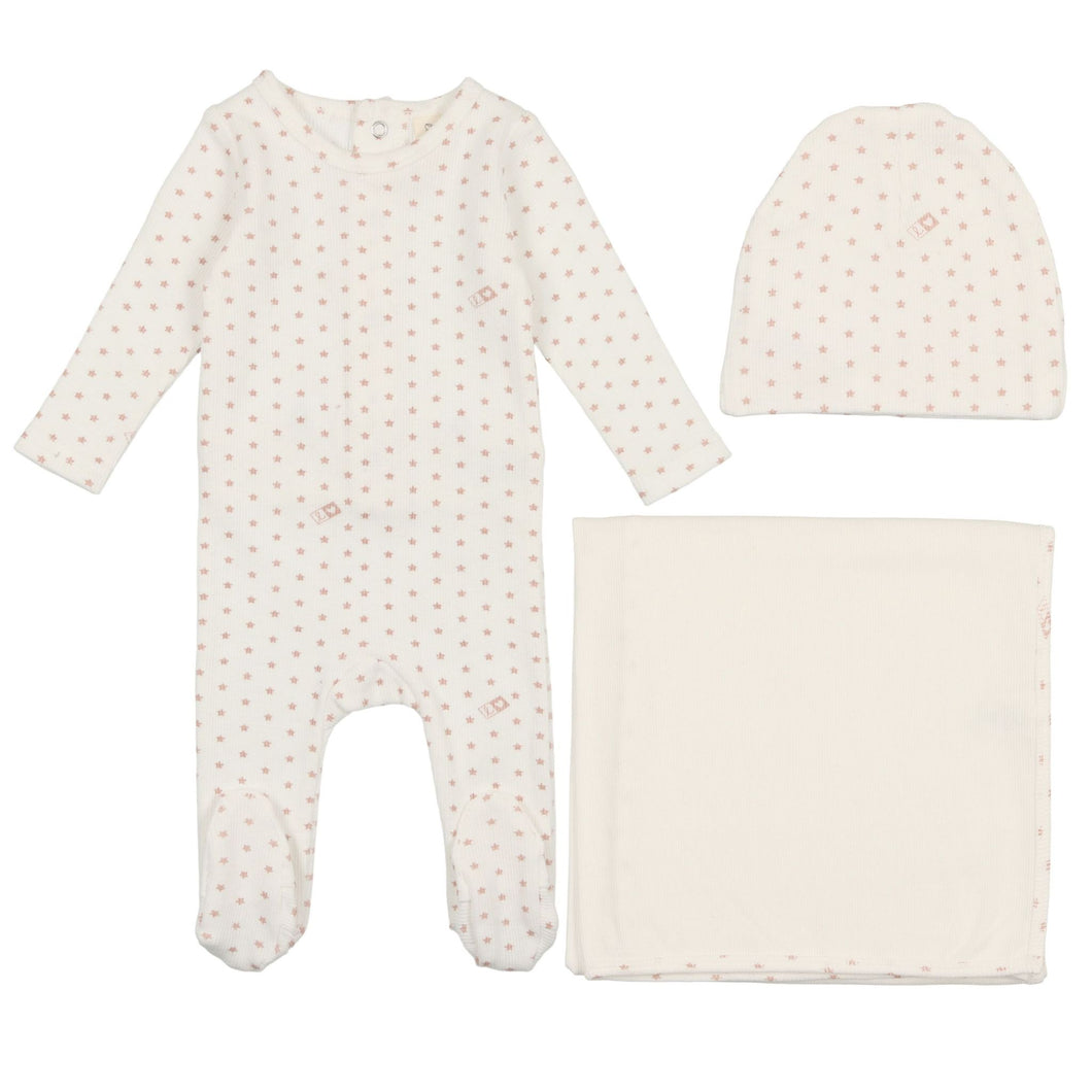 Lilette  White/Pink Ribbed Star Layette Set