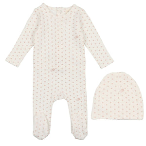 Lilette White/Pink Ribbed Star Stretchie and Beanie