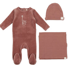 Load image into Gallery viewer, Lilette Rosewood Velour Bunny Layette Set- Flowers
