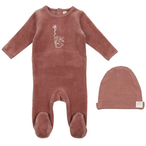 Lilette Rosewood Velour Bunny Stretchie and Cotton Beanie- Flowers