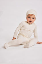 Load image into Gallery viewer, Little Parni White Ivory Logo Footie with Beanie
