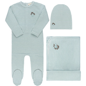 Ely's and Co  Blue Metallic Stripe Collection Layette Set