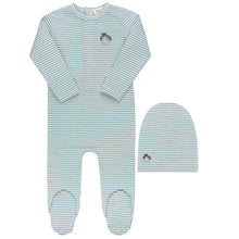 Load image into Gallery viewer, Ely&#39;s and Co Blue Metallic Stripe Collection Stretchie and Beanie
