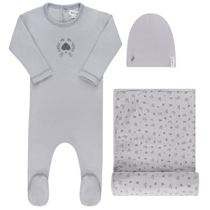 Ely's and Co Blue Garden Floral Center Layette Set