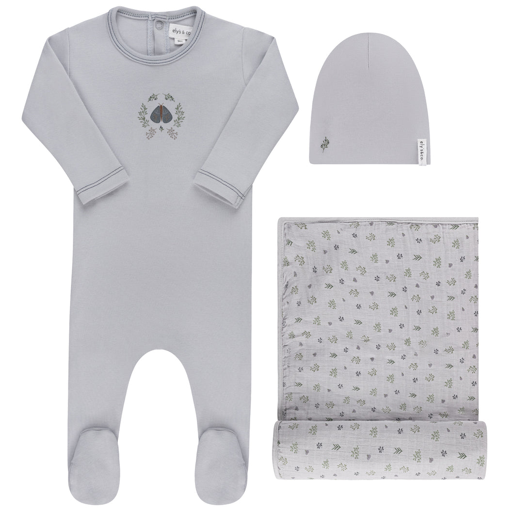 Ely's and Co Blue Garden Floral Center Layette Set
