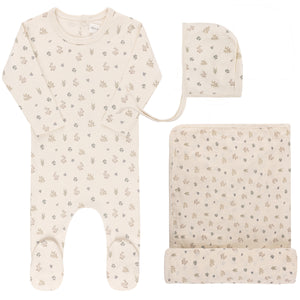 Ely's and Co Ivory Garden Floral Print Layette Set- Boy