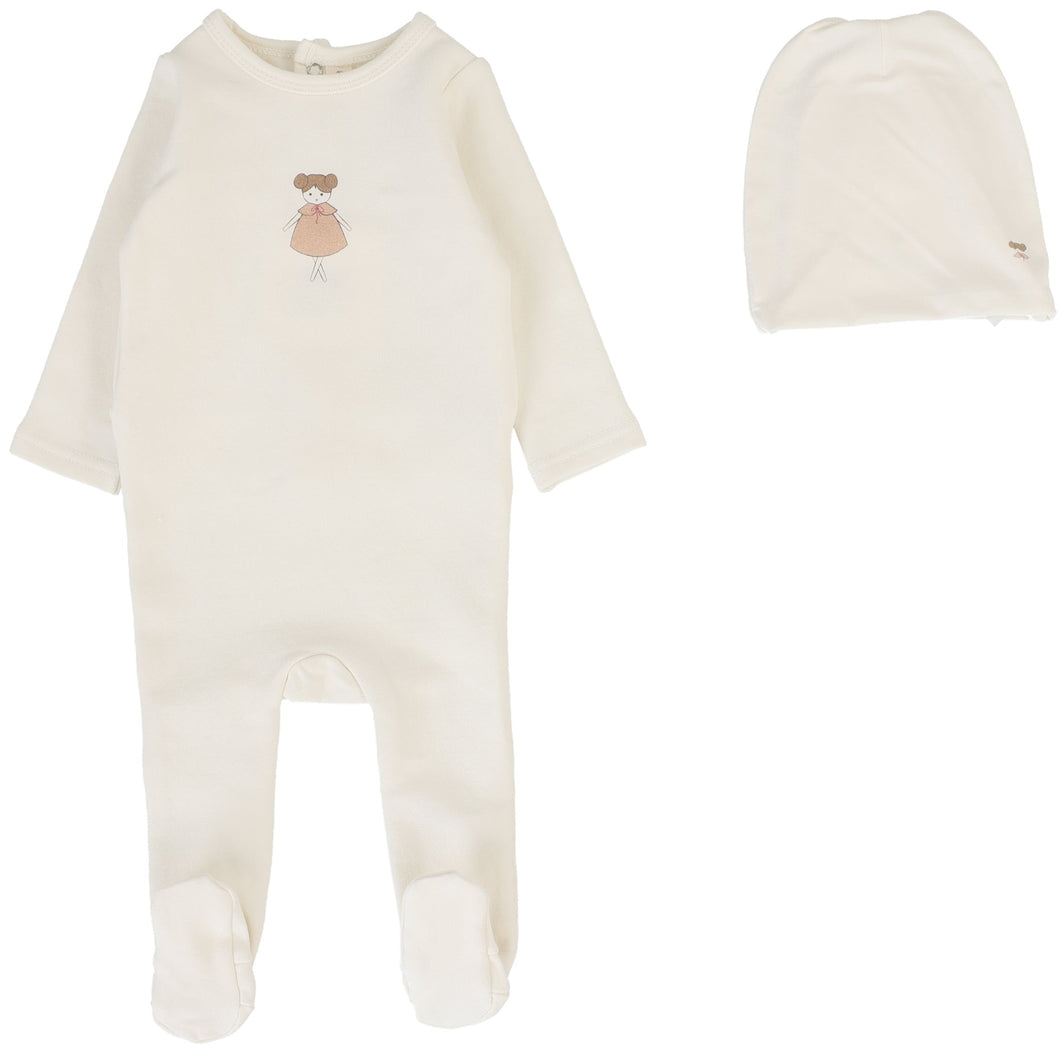 Lilette Cream/Doll Graphic Stretchie with Beanie