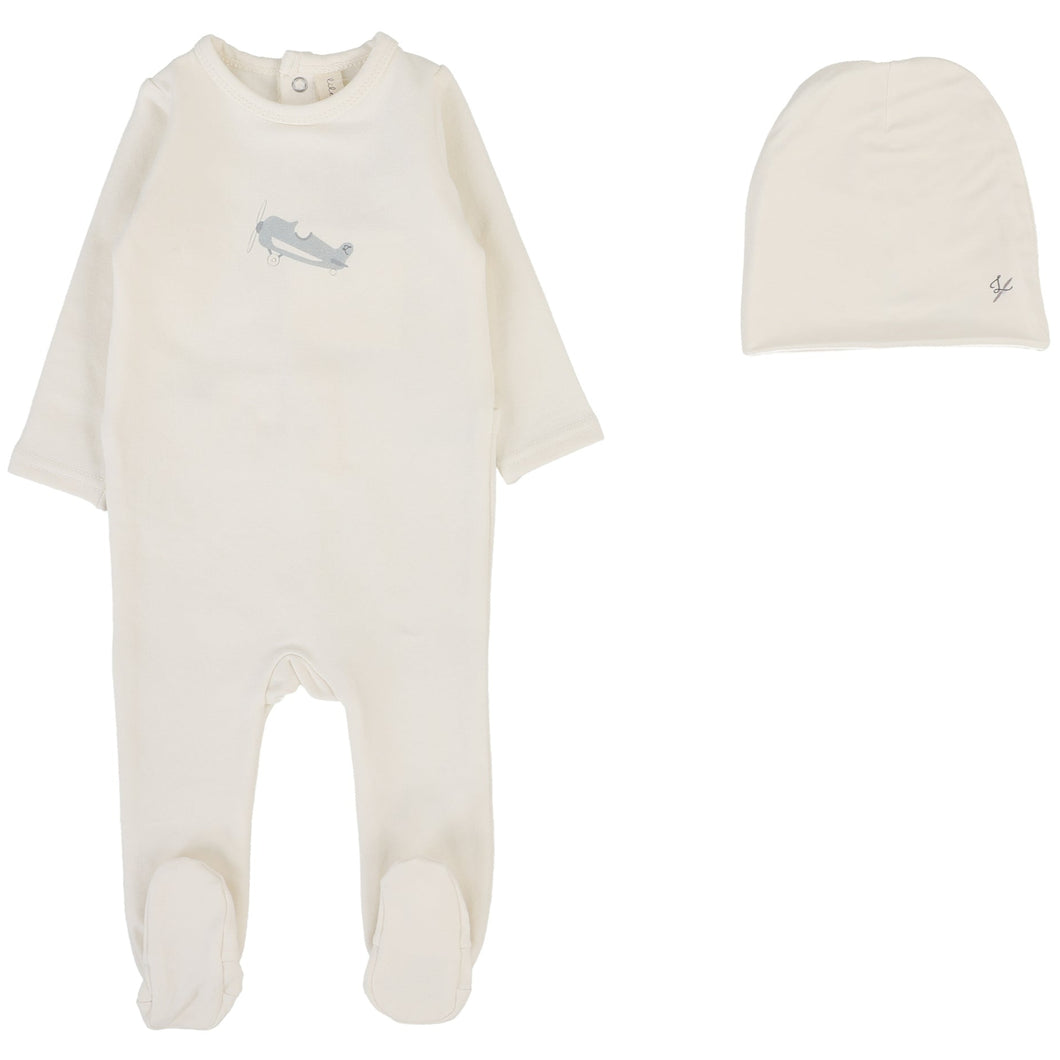 Lilette Cream/Airplane Graphic Stretchie with Beanie