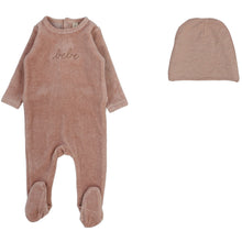 Load image into Gallery viewer, Lilette Heather Pink Bebe Velour Stretchie with Beanie
