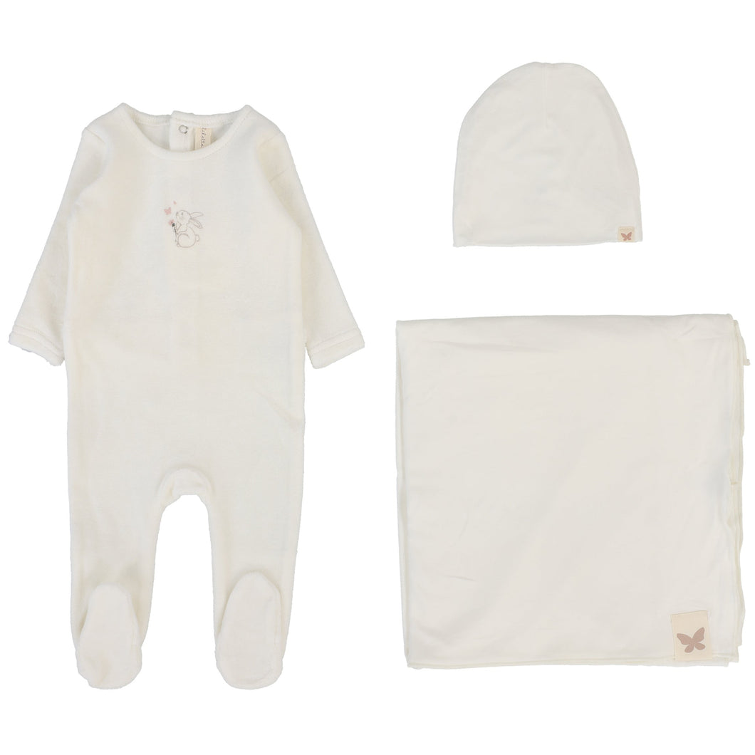 Lilette Winter White/Pink Forest Graphic Velour Layette Set